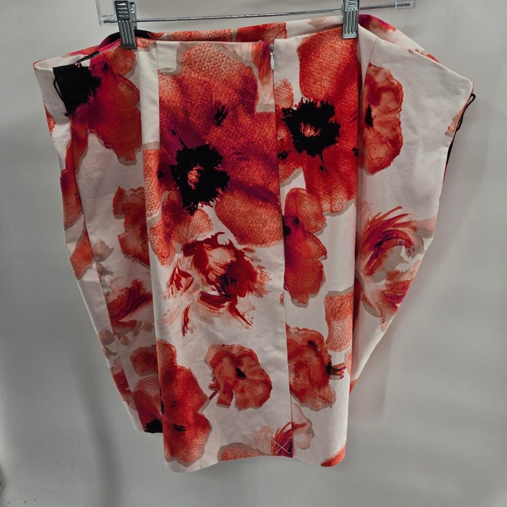 Worthington White Red Floral Pencil Back Zipper Midi Skirt 24W